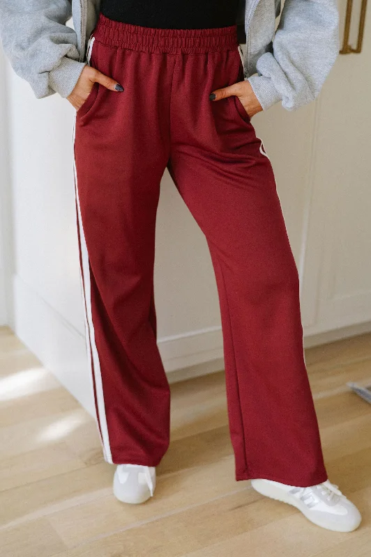 Advanced Customization Wide Leg Track Pants- Burgundy