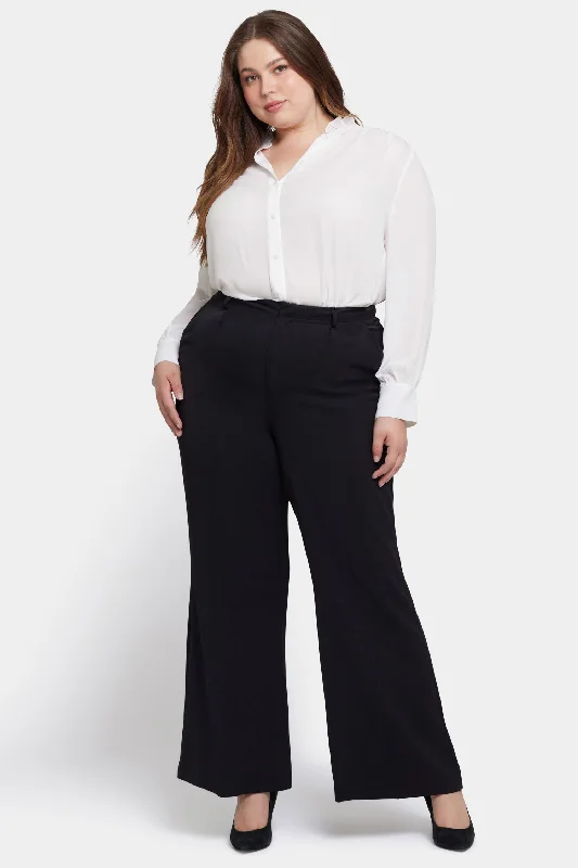 Relaxed Tops Wide Leg Trouser Pants In Plus Size - Black