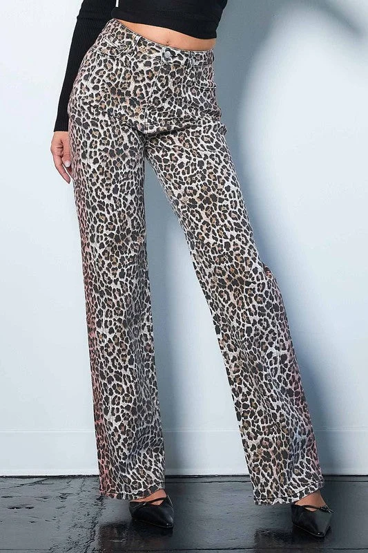 Sweet Breath Wild Leopard Wide Leg Jeans