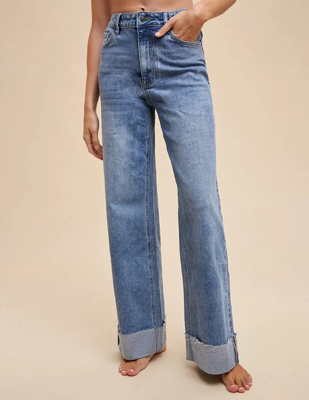 French Style Zahara Deep Cuff High Rise Jeans
