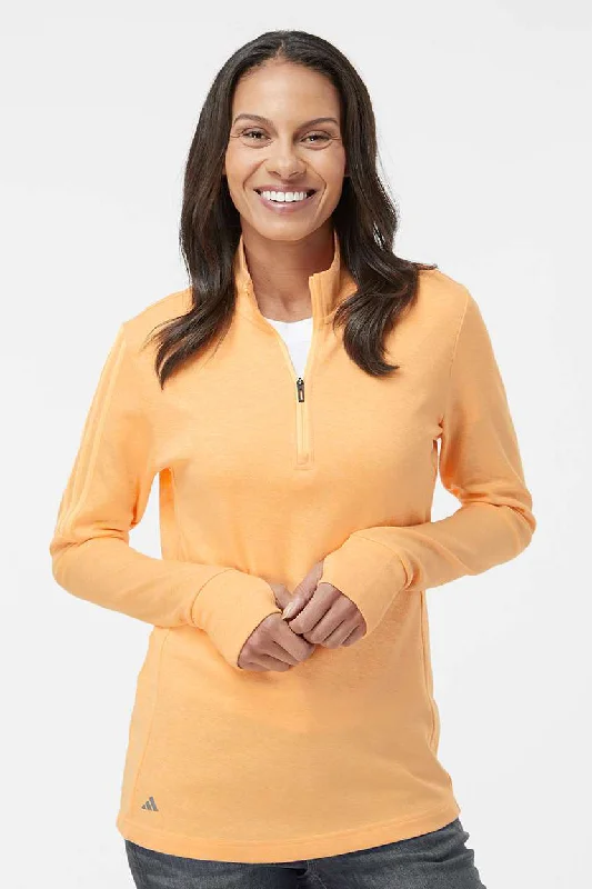 Effortless Comfort Adidas Womens 3 Stripes Moisture Wicking 1/4 Zip Sweater - Acid Orange Melange Effortless Comfort Adidas Womens 3 Stripes Moisture Wicking 1/4 Zip Sweater - Acid Orange Melange