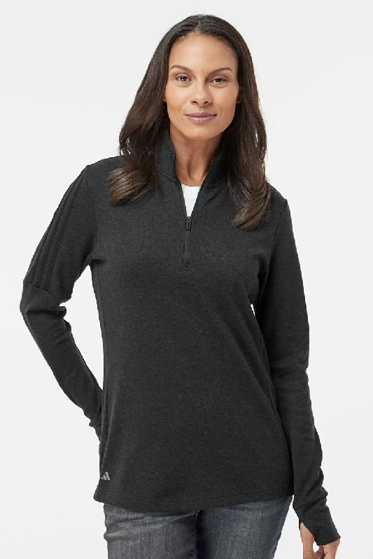 Minimal Comfort Adidas Womens 3 Stripes Moisture Wicking 1/4 Zip Sweater - Black Melange Minimal Comfort Adidas Womens 3 Stripes Moisture Wicking 1/4 Zip Sweater - Black Melange