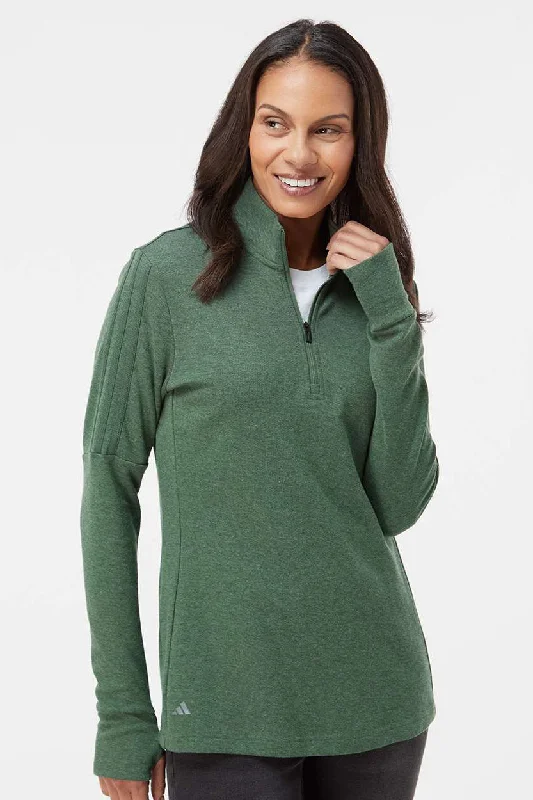 Lounge Wear Adidas Womens 3 Stripes Moisture Wicking 1/4 Zip Sweater - Green Oxide Melange Lounge Wear Adidas Womens 3 Stripes Moisture Wicking 1/4 Zip Sweater - Green Oxide Melange