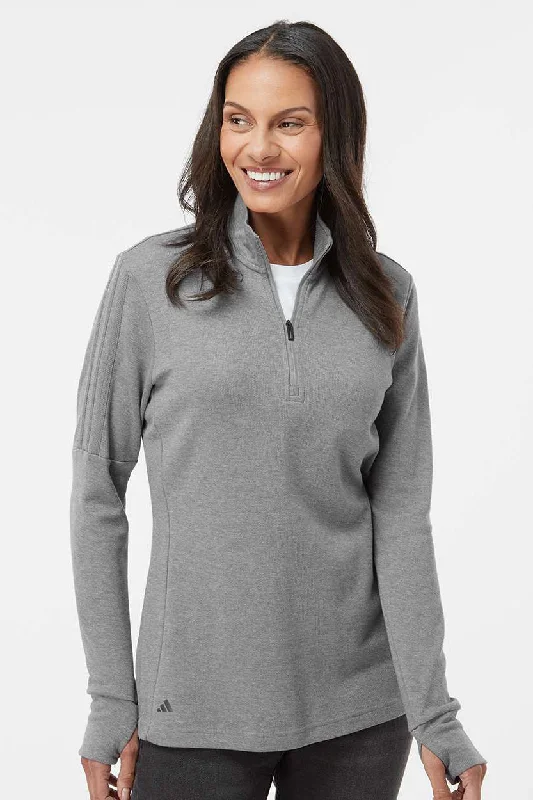 Cozy Fit Adidas Womens 3 Stripes Moisture Wicking 1/4 Zip Sweater - Grey Melange