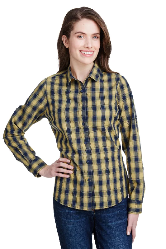 Casual And Comfortable Artisan Collection Womens Mulligan Check Long Sleeve Button Down Shirt - Camel Brown/Navy Blue Casual And Comfortable Artisan Collection Womens Mulligan Check Long Sleeve Button Down Shirt - Camel Brown/Navy Blue