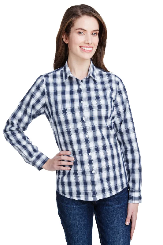 Cozy Fitting Artisan Collection Womens Mulligan Check Long Sleeve Button Down Shirt - White/Navy Blue Cozy Fitting Artisan Collection Womens Mulligan Check Long Sleeve Button Down Shirt - White/Navy Blue