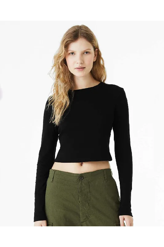 Elegant And Simple Bella + Canvas Womens Micro Rib Long Sleeve Crewneck T-Shirt - Solid Black Blend Elegant And Simple Bella + Canvas Womens Micro Rib Long Sleeve Crewneck T-Shirt - Solid Black Blend