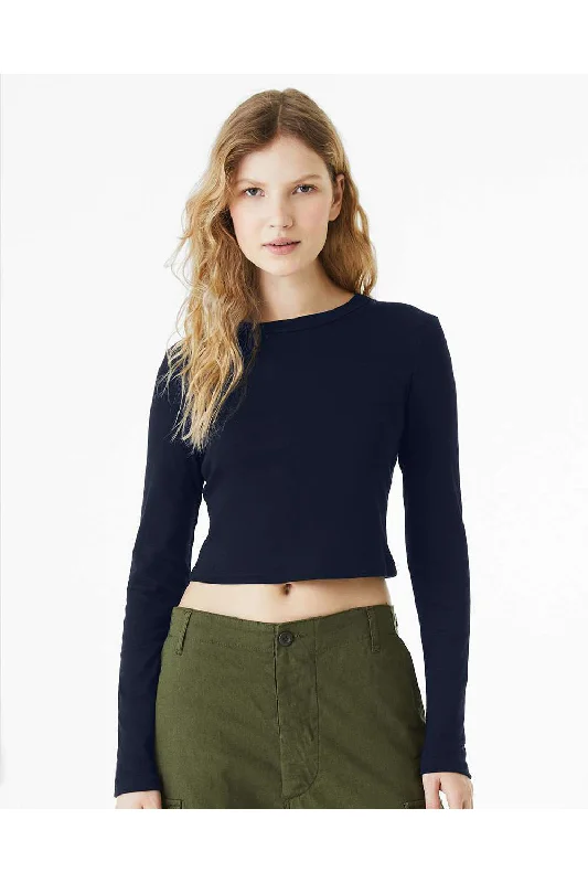 High-end Design Bella + Canvas Womens Micro Rib Long Sleeve Crewneck T-Shirt - Solid Navy Blue Blend High-end Design Bella + Canvas Womens Micro Rib Long Sleeve Crewneck T-Shirt - Solid Navy Blue Blend