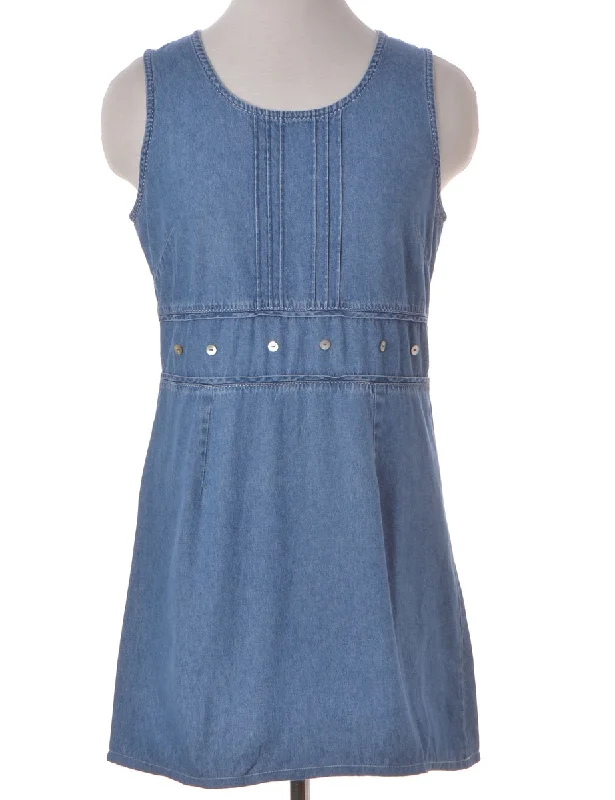 Stretch Design Label Pinafore Denim Dress