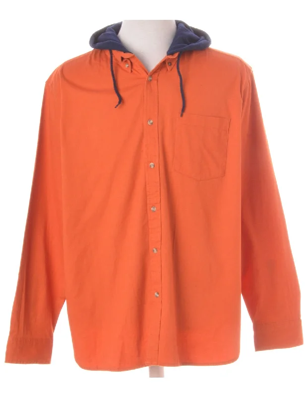 Autumn Selection Label Orange Hooded Cotton Shirt