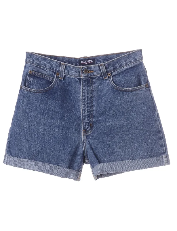 Label Roll Hem Indigo Denim Shorts