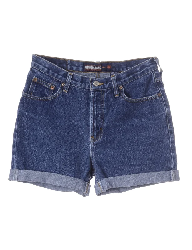 Label Roll Hem Indigo Denim Shorts