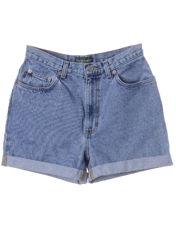 Label Roll Hem Washed Indigo Denim Shorts