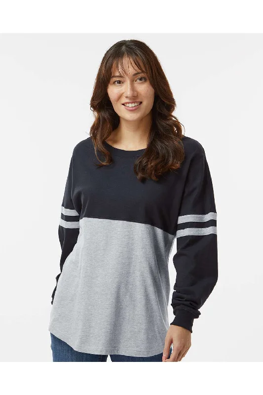 Trendy Items Boxercraft Womens Pom Pom Long Sleeve Crewneck T-Shirt - Black/Oxford Grey Trendy Items Boxercraft Womens Pom Pom Long Sleeve Crewneck T-Shirt - Black/Oxford Grey