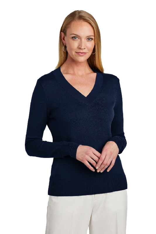 Casual Chic Outfits Brooks Brothers Womens Long Sleeve V-Neck Sweater - Navy Blue