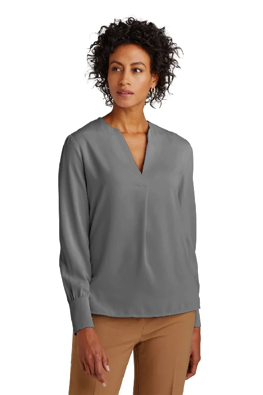 Free Design Brooks Brothers Womens Anti Static Open Neck Long Sleeve Blouse - Shadow Grey