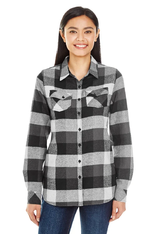 European And American Style Burnside Womens Boyfriend Flannel Long Sleeve Button Down Shirt w/ Double Pockets - Black European And American Style Burnside Womens Boyfriend Flannel Long Sleeve Button Down Shirt w/ Double Pockets - Black
