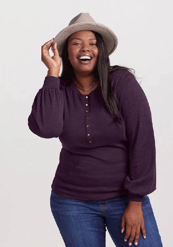 Cozy Look Charlotte Puff Sleeve Top - Deep Plum