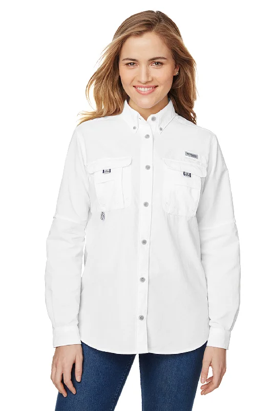 Effortless Looks Columbia Womens Bahama Moisture Wicking Long Sleeve Button Down Shirt w/ Double Pockets - White Effortless Looks Columbia Womens Bahama Moisture Wicking Long Sleeve Button Down Shirt w/ Double Pockets - White