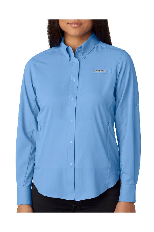 Unique Design Columbia Womens Tamiami II Moisture Wicking Long Sleeve Button Down Shirt w/ Double Pockets - White Cap Blue Unique Design Columbia Womens Tamiami II Moisture Wicking Long Sleeve Button Down Shirt w/ Double Pockets - White Cap Blue