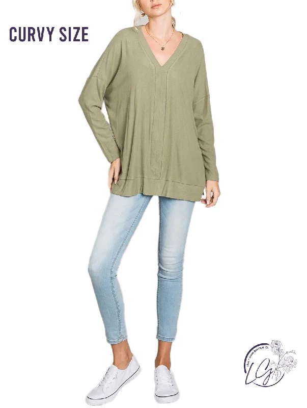 Sports Trend Curvy Brushed Comfort Oversized Ribbed Top