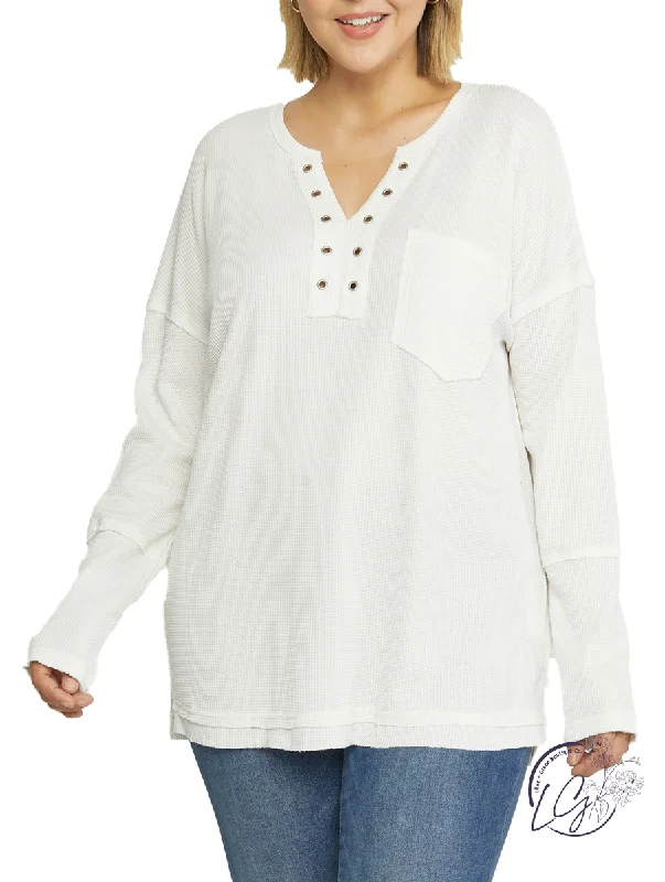 Easy Style Curvy Fine At Home Waffle Knit Long Sleeve