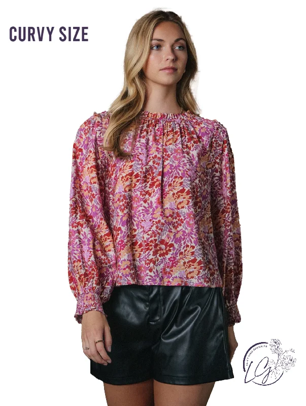 Effortless Looks Curvy Floral Petals Long Sleeve Blouse