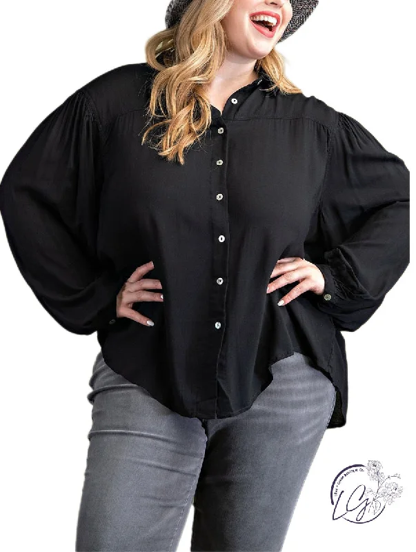 French Style Curvy Buttoned Elegance Blouse