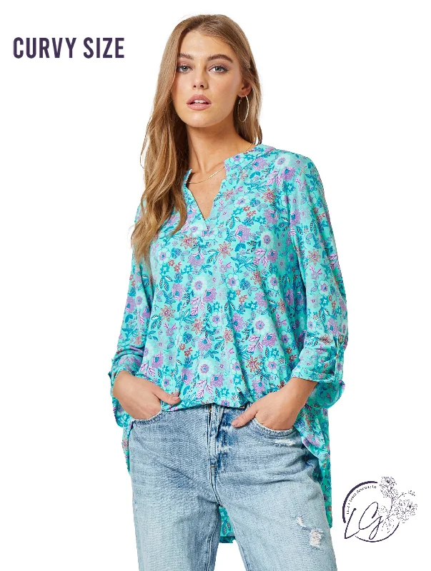 Nightclub Style Curvy Mint Floral Lizzy Top