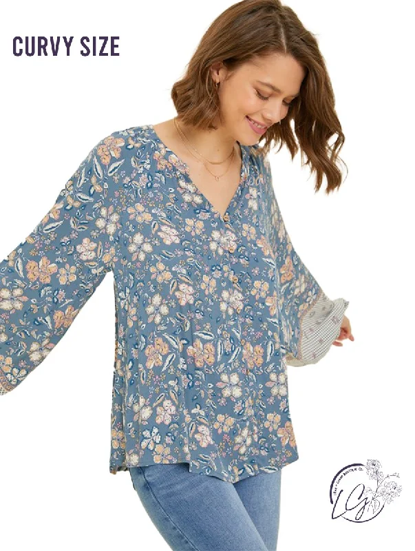 Warm And Comfortable Curvy Petal Parade Round-Neck Blouse