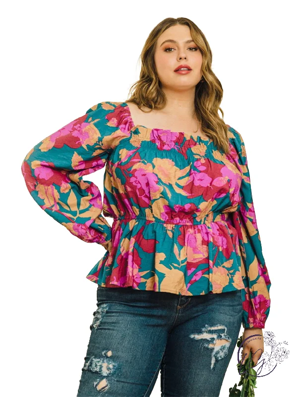 Trendy Layers Curvy Rustic Bloom Peplum Top