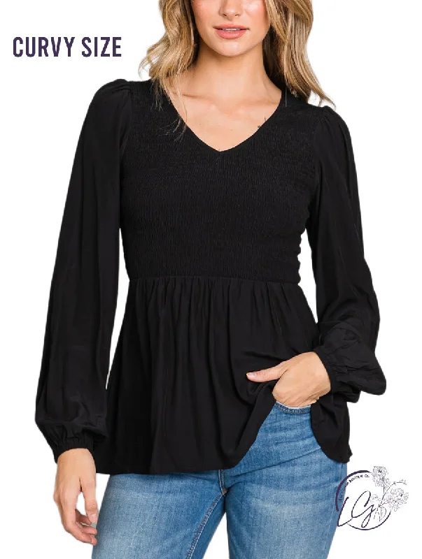 Comfortable Mind Curvy Lightweight Dream Smocked Bubble Sleeve Top
