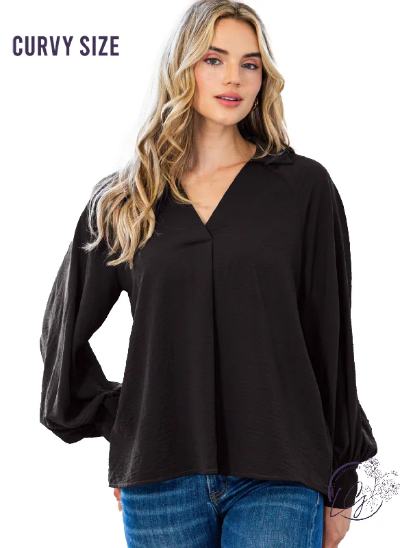 Breezy Outfits Curvy Solid V-Neck Blouse