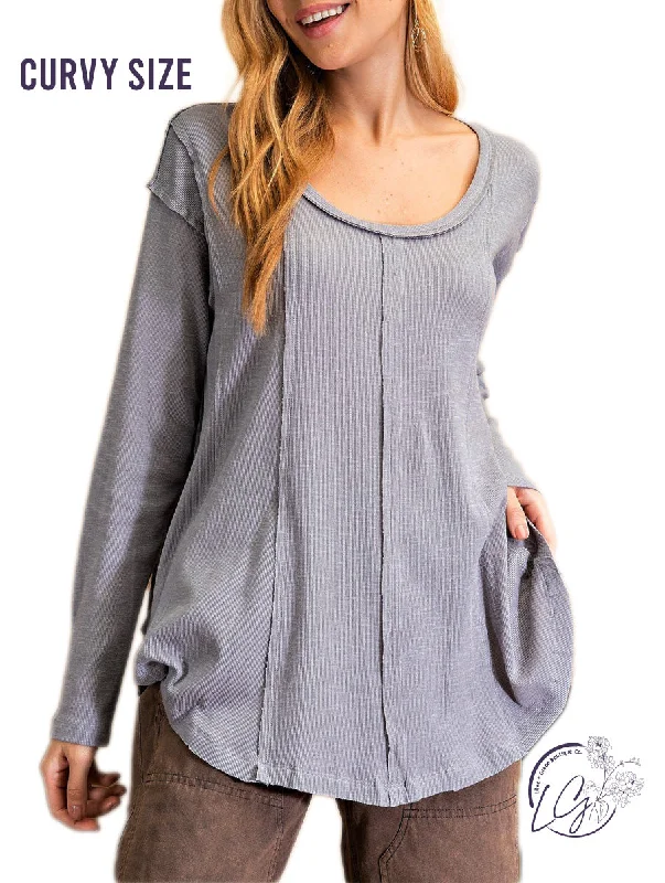 Fashion Wear Curvy Nostalgic Stitched Edge Knit Top