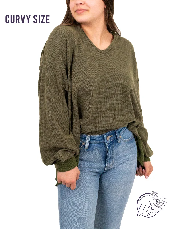 Feminine Charm Curvy Washed Oversized Split Neck Tee