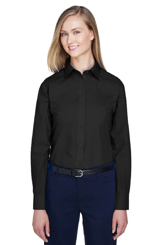 Classic Comfort Devon & Jones Womens Crown Woven Collection Wrinkle Resistant Long Sleeve Button Down Shirt - Black Classic Comfort Devon & Jones Womens Crown Woven Collection Wrinkle Resistant Long Sleeve Button Down Shirt - Black