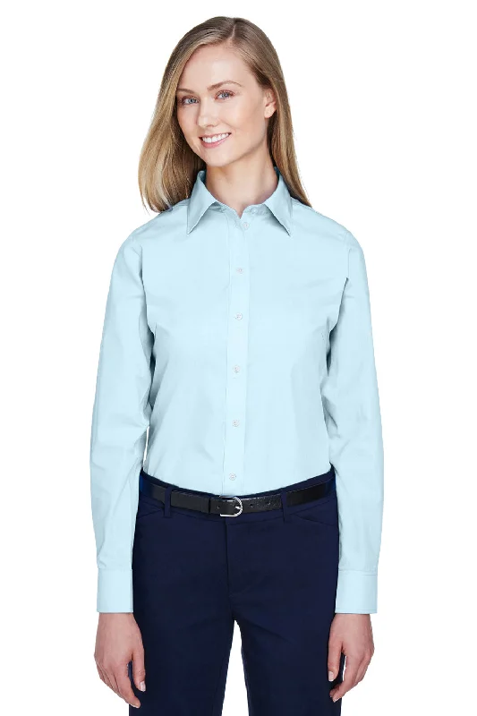 Sports Cool Devon & Jones Womens Crown Woven Collection Wrinkle Resistant Long Sleeve Button Down Shirt - Crystal Blue Sports Cool Devon & Jones Womens Crown Woven Collection Wrinkle Resistant Long Sleeve Button Down Shirt - Crystal Blue