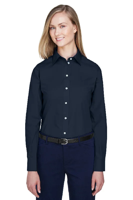 College Style Devon & Jones Womens Crown Woven Collection Wrinkle Resistant Long Sleeve Button Down Shirt - Navy Blue College Style Devon & Jones Womens Crown Woven Collection Wrinkle Resistant Long Sleeve Button Down Shirt - Navy Blue