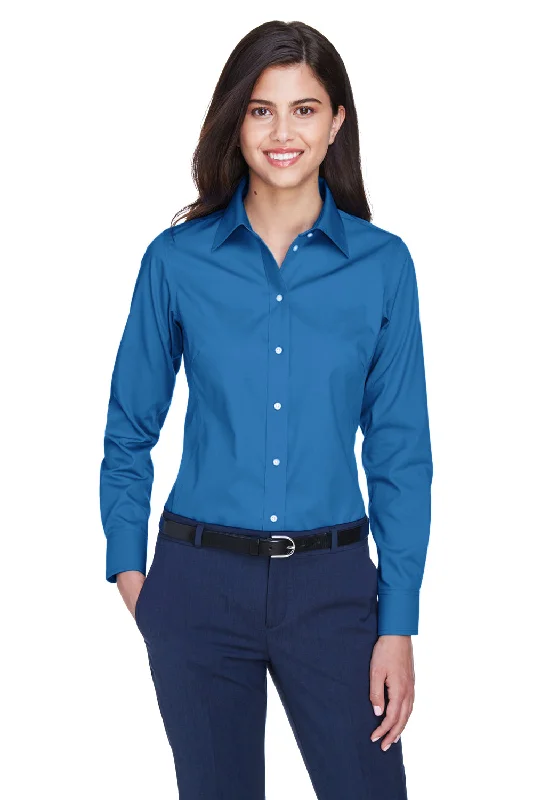 Knitted Design Devon & Jones Womens Crown Woven Collection Wrinkle Resistant Long Sleeve Button Down Shirt - French Blue Knitted Design Devon & Jones Womens Crown Woven Collection Wrinkle Resistant Long Sleeve Button Down Shirt - French Blue