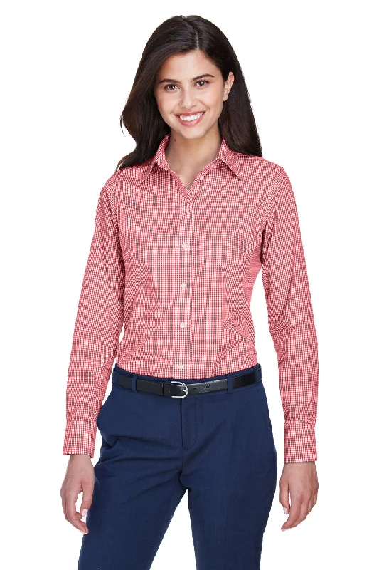 Thin Design Devon & Jones Womens Crown Woven Collection Wrinkle Resistant Long Sleeve Button Down Shirt - Red Thin Design Devon & Jones Womens Crown Woven Collection Wrinkle Resistant Long Sleeve Button Down Shirt - Red