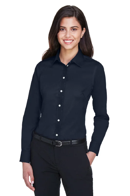 Stylish Fit Devon & Jones Womens Crown Woven Collection Wrinkle Resistant Long Sleeve Button Down Shirt - Navy Blue Stylish Fit Devon & Jones Womens Crown Woven Collection Wrinkle Resistant Long Sleeve Button Down Shirt - Navy Blue