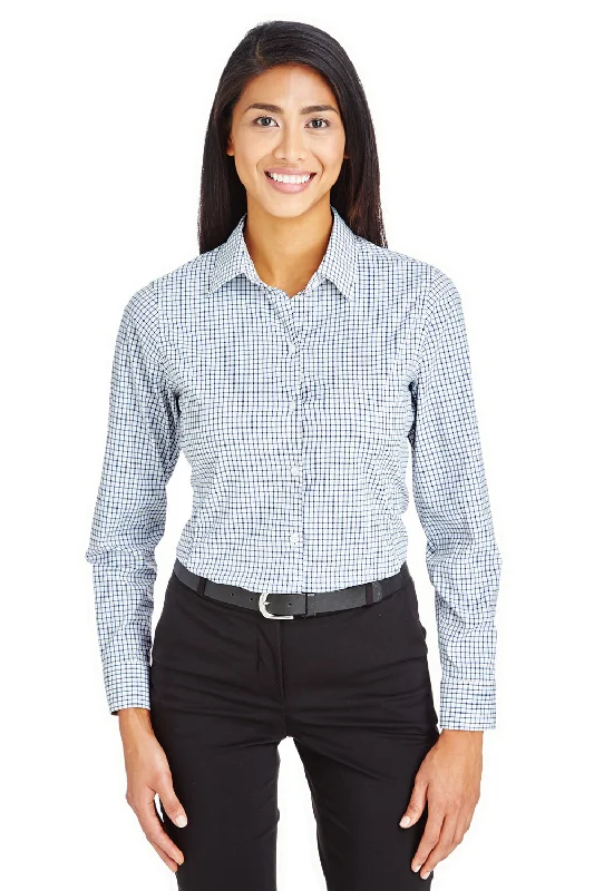 Comfortable Design Devon & Jones Womens CrownLux Performance Moisture Wicking Long Sleeve Button Down Shirt - Navy Blue/White Comfortable Design Devon & Jones Womens CrownLux Performance Moisture Wicking Long Sleeve Button Down Shirt - Navy Blue/White