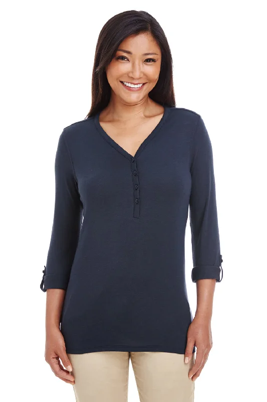 Fashionable In The Times Devon & Jones Womens Perfect Fit Long Sleeve V-Neck T-Shirt - Navy Blue Fashionable In The Times Devon & Jones Womens Perfect Fit Long Sleeve V-Neck T-Shirt - Navy Blue