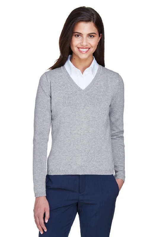 Ultra-lightweight Devon & Jones Womens Wrinkle Resistant V-Neck Sweater - Heather Grey - Closeout Ultra-lightweight Devon & Jones Womens Wrinkle Resistant V-Neck Sweater - Heather Grey - Closeout