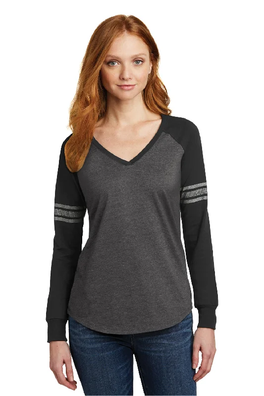 Layered Style District Womens Game Long Sleeve V-Neck T-Shirt - Heather Charcoal Grey/Black/Silver Grey - Closeout Layered Style District Womens Game Long Sleeve V-Neck T-Shirt - Heather Charcoal Grey/Black/Silver Grey - Closeout