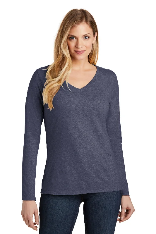 Relaxed Weekend Wear District Womens Very Important Long Sleeve V-Neck T-Shirts - Heather Navy Blue Relaxed Weekend Wear District Womens Very Important Long Sleeve V-Neck T-Shirts - Heather Navy Blue