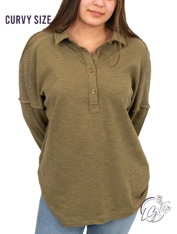 High-quality Design Curvy Effortless Everyday Button-Down Henley