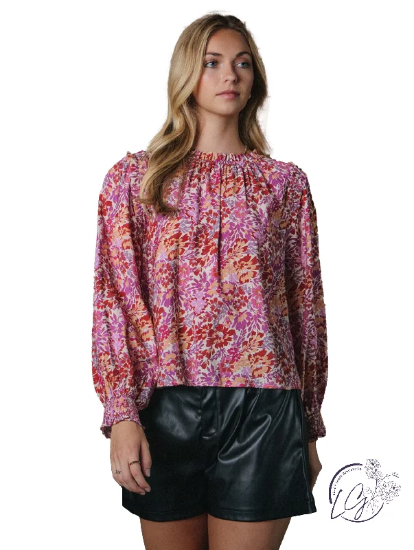 Sports And Leisure Floral Petals Long Sleeve Blouse