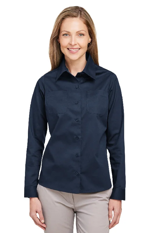 High-end Wear Harriton Womens Advantage Wrinkle Resistant Long Sleeve Button Down Shirt w/ Double Pockets - Dark Navy Blue High-end Wear Harriton Womens Advantage Wrinkle Resistant Long Sleeve Button Down Shirt w/ Double Pockets - Dark Navy Blue