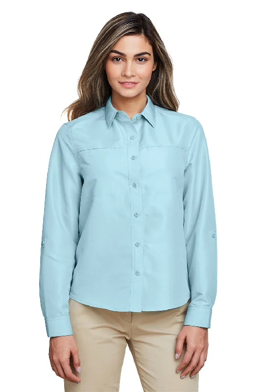 Cozy Fashions Harriton Womens Key West Performance Moisture Wicking Long Sleeve Button Down Shirt w/ Pocket - Cloud Blue Cozy Fashions Harriton Womens Key West Performance Moisture Wicking Long Sleeve Button Down Shirt w/ Pocket - Cloud Blue